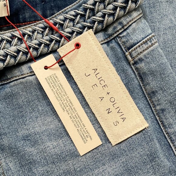 Alice + Olivia Jeans, Wide Leg Flared NWT Missy Sz 27 Ivy Blue Braided Waistband - Picture 6 of 8